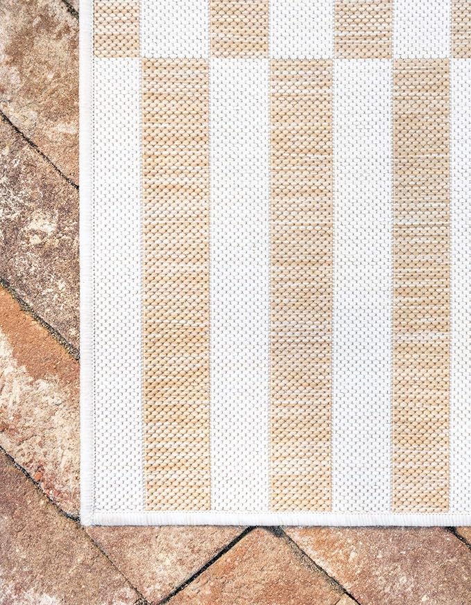 Unique Loom Outdoor Striped Collection Area Rug - Striped (9' x 12' Rectangle, Taupe/Ivory)