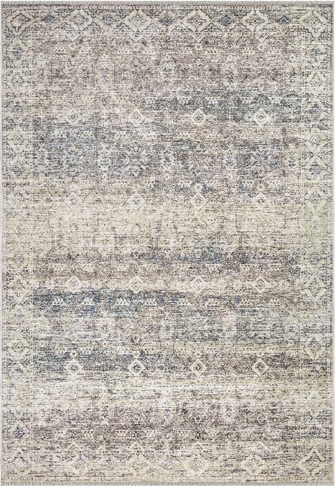 Bloom Rugs Washable Non-Slip 2x3 Rug - Beige Brown/Teal Traditional Oriental Area Rug for Living Room, Bedroom, Dining Room, and Kitchen - Exact Size: 2' x 3'