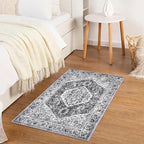 KOZYFLY Small Area Rug 2x3 Ft Rugs for Entryway Washable Entry Rug Non Slip Door Mat Indoor Entrance Printed Faux Wool Vintage Kitchen Rug Throw Rugs for Entrance Kitchen, Grey