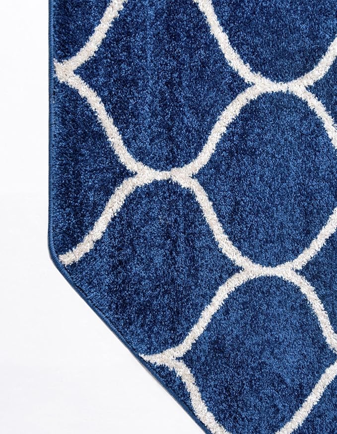 Rugs.com Lattice Frieze Collection Rug – 7' 10 Octagon Navy Blue Medium Rug Perfect for Living Rooms, Kitchens, Entryways