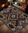 YIHOUSE Rustic Cabin Area Rug 9x12, Lodge Wildlife Bear Washable Large Area Rug, Southwestern Rustic Rugs for Living Room
