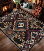 YIHOUSE Rustic Cabin Area Rug 9x12, Lodge Wildlife Bear Washable Large Area Rug, Southwestern Rustic Rugs for Living Room