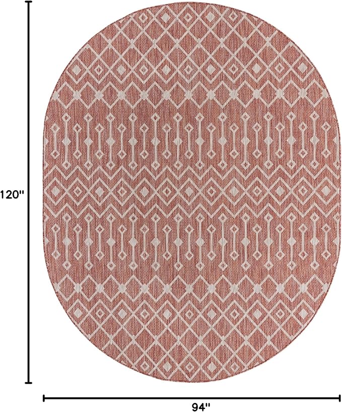 Unique Loom Outdoor Trellis Collection Area Rug - Tribal Trellis (7' 10" x 10' Oval, Rust Red/ Ivory)