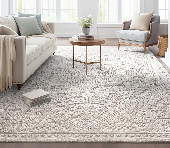 Well Woven Harlow Collection Cloud Medallion Ivory - Modern Tribal Minimalist 2x7 Runner Rug - Ideal for Hallway & Bedroom - Durable, Stain Resistant & Easy to Clean