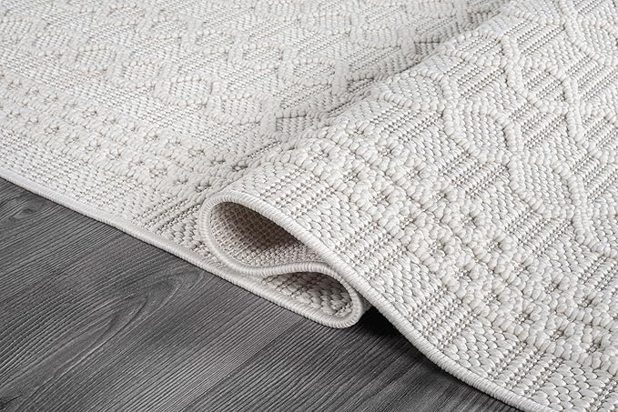 Micro Loop Indoor Rug White 9x12 Boho Geometric Neutral Area Rugs for Living Room Soft Luxury Modern Low and High Pile Durable Stain Resistant Non-Shedding Indoor Area Carpet 9 x 12