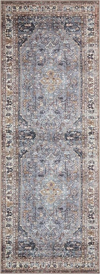 Keen Home Design 2x12 Rug - Machine Washable Runner Rug with Non-Slip Backing, Ideal for Hallway, Entryway, Kitchen, Laundry Room - Vintage, Easy Clean, Durable, Low Pile - (2'6" x 12')