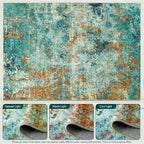 Washable Area Rug 5x7 - Neutral Modern Abstract Rugs, Soft Non Slip Thin Carpet with for Bedroom, Under Dining Room Table, Home, Office, Dorm, Office Rolling Chair - Teal Brick