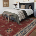 RUGGABLE Washable Vintage Area Rug – Verena Amber Red 9x12, Stain-Resistant, Non-Slip – Large Machine Washable Rugs for Living Room, Bedroom, Hallway, Entryway & Office–with Standard Pad