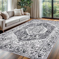KOZYFLY Boho Area Rug 6x9 Ft Thin Rugs for Living Room Washable Bedroom Rug Non Slip Rugs for Living Room Printed Faux Wool Bedroom Rug Floor Carpet for Dining Room, Grey