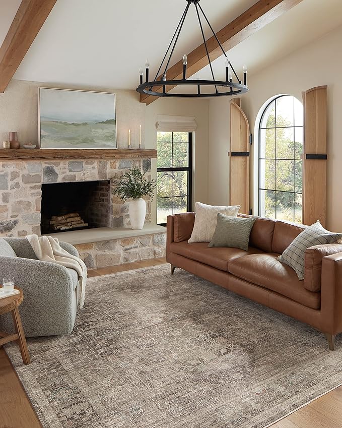 Loloi Magnolia Home by Joanna Gaines Millie Collection MIE-03 Charcoal/Dove 5'-3" x 7'-6", .25" Pile Height, Area Rug
