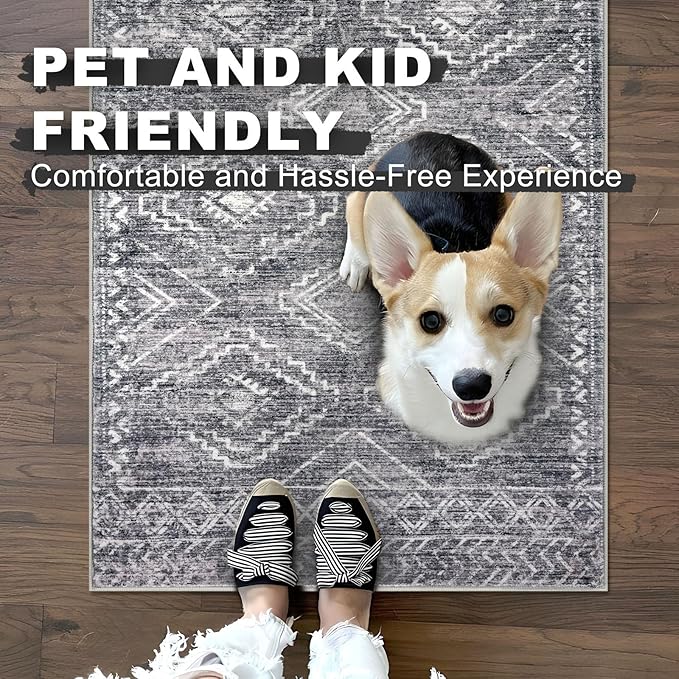 KILOCOCO Hallway Runner Rug 2'x10' Runners for Hallways Washable Runner Rug Non Slip Rubber Backed Low-Pile Runners for Bedroom Kitchen Living Room Laundry Room Boho Rugs, Grey