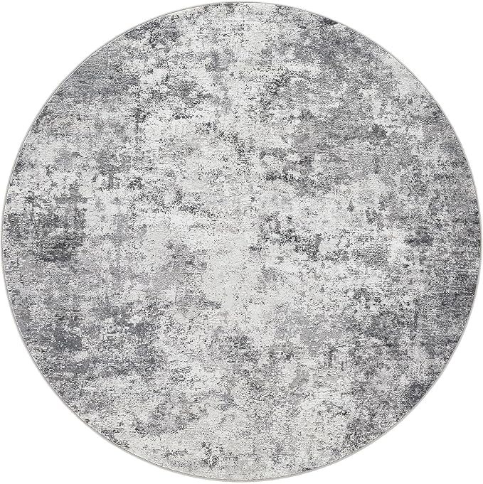 6ft Round Area Rug Living Room Rugs - 6x6 Washable Neutral Modern Abstract Soft Thin Rug Indoor Floor No Slip Rug Carpet for Bedroom Under Dining Table Home Office Decor - Grey