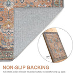 Bavni Bedroom Rug Runners for Hallways, Washable Runner Rug 2x10, Low Pile Non-Slip Indoor Throw Carpet for Bedroom Laundry Room, Terracotta/Blue