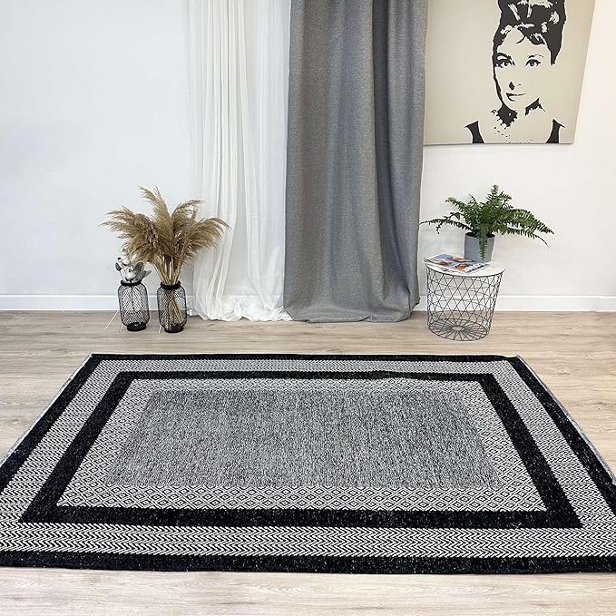 Alfa Rich 4x6 Black Washable Area Rugs for Living Room Bedroom Kitchen Cotton Pet Friendly Rug