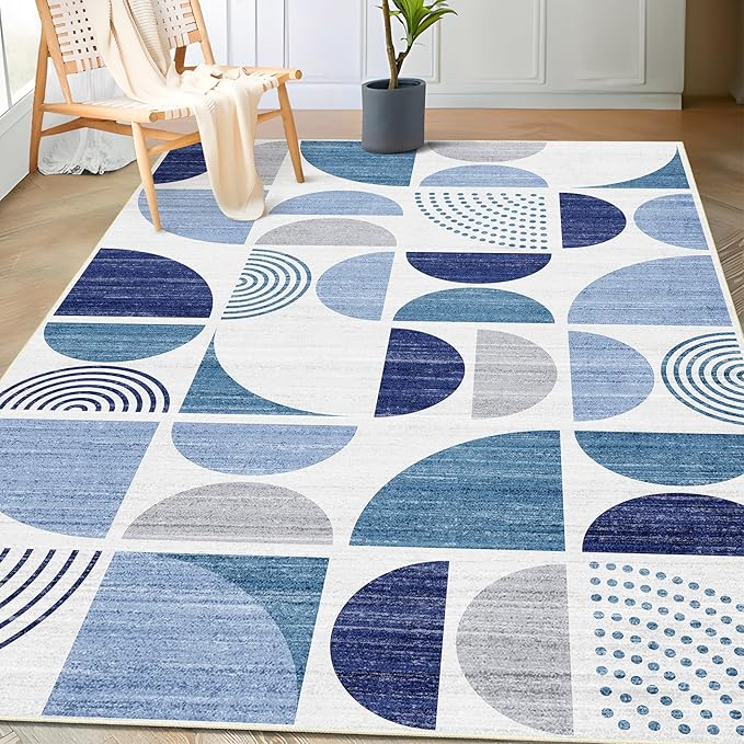 MUJOO 3x5 Rug Washable,Blue Boho Area Rugs for Bedroom Entryway Living Room Bedside,Small Throw Floor Carpet Non Slip Soft Indoor Modern Abstract Navy Blue