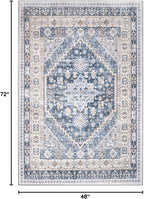 zesthome 4x6 Rug - Stain Resistant Washable Rug, Anti Slip Backing Rugs for Living Room, Foldable Vintage Small Area Rugs (Blue/Beige,4'x6')