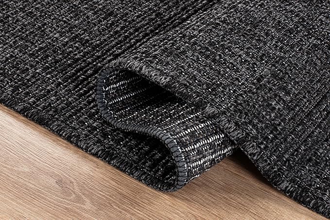 Beverly Rug Easy Jute Rug 4x6 Solid Washable Durable Outdoor Indoor Area Rugs for Living Dining Room Patio Office Stain Resistant Non Shedding Casual Indoor Outside Carpet (4 x 6 Dark Gray)