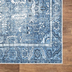 Bloom Rugs Washable Non-Slip 10 ft Runner - Blue Traditional Runner for Entryway, Hallway, Bathroom, and Kitchen - Exact Size: 2.5' x 10'
