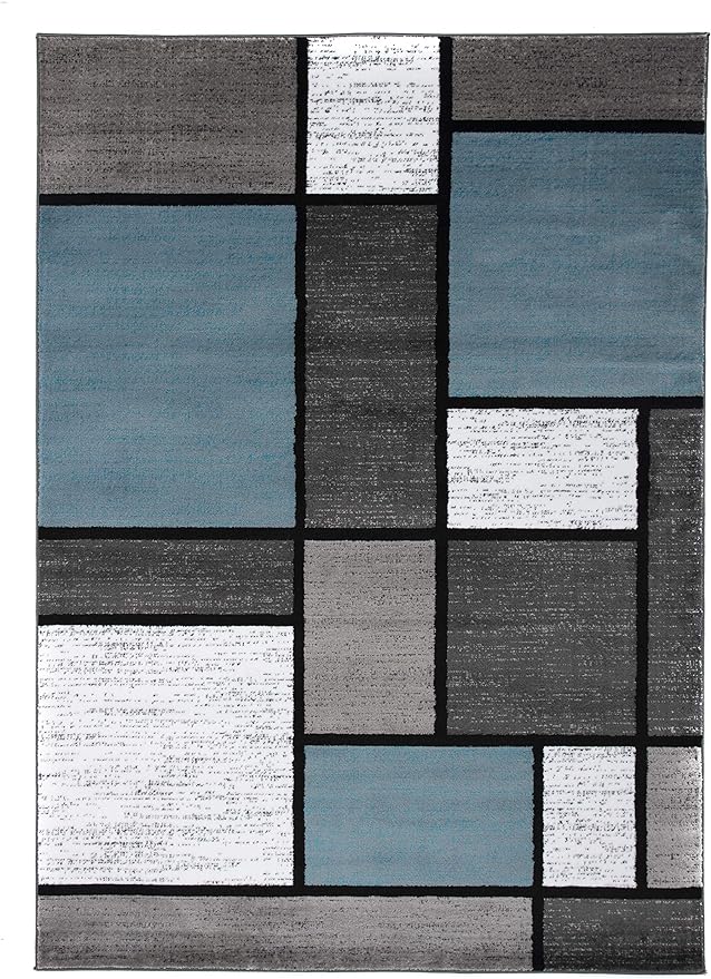 Rugshop Contemporary Modern Boxes for Home Office,Living Room,Bedroom,Kitchen Non Shedding Area Rug 6' 6" X 9' Blue/Gray