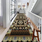 Luxury Greek Key Runner Rug, 3.3x7ft, Black Gold Arabic Style Long Hallway Rug Runners, Modern Black Gold Rugs for Living Room, Easy Clean Pet Friendly Non-Slip Mat for Entryway Floor