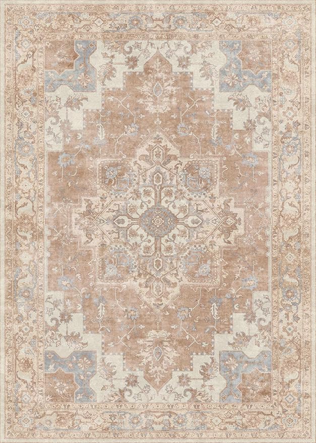 GENIMO Area Rug 2x3 Indoor Machine Washable Doormat, Low Pile Vintage Rugs, Small Retro Lightweight Entryway Mat for Entrance, Hallway, Kitchen and Corridor, Orange