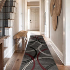 Rugshop Modern Wavy Circles Design Non-Shedding Runner Rug, Carpet for Hallway, Entryway, or Kitchen, Red, 2'7" x 12'