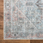 Bloom Rugs Washable Non-Slip 10 ft Runner - Light Pink/Light Blue Traditional Medallion Runner for Entryway, Hallway, Bathroom, and Kitchen - Exact Size: 2.5' x 10'