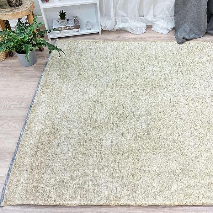 Alfa Rich 7x10 Sand Beige Washable Area Rugs for Living Room Bedroom Kitchen Cotton Runner Decor Rug