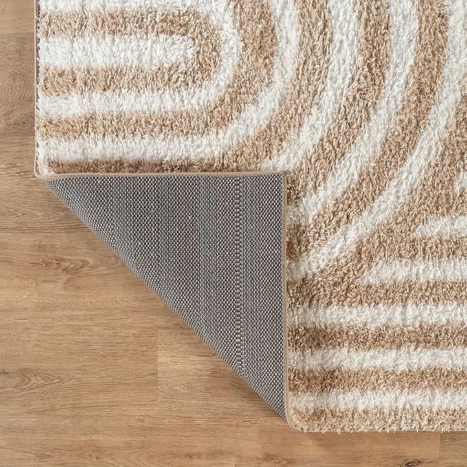 Rugshop Abstract Arch Shag Runner Rug Beige 2' 3" x 12' Great for Long Hallways, Open Entryways, or Galley Kitchens