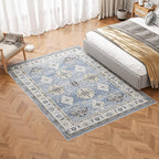 Dripex Vintage Washable Area Rug - 4x6 Distressed Rugs for Living Room Bedroom Oriental Medallion Floral Print Carpet Low-Pile Indoor Soft Non-Slip Accent Rug Farmhouse Office Home Decor