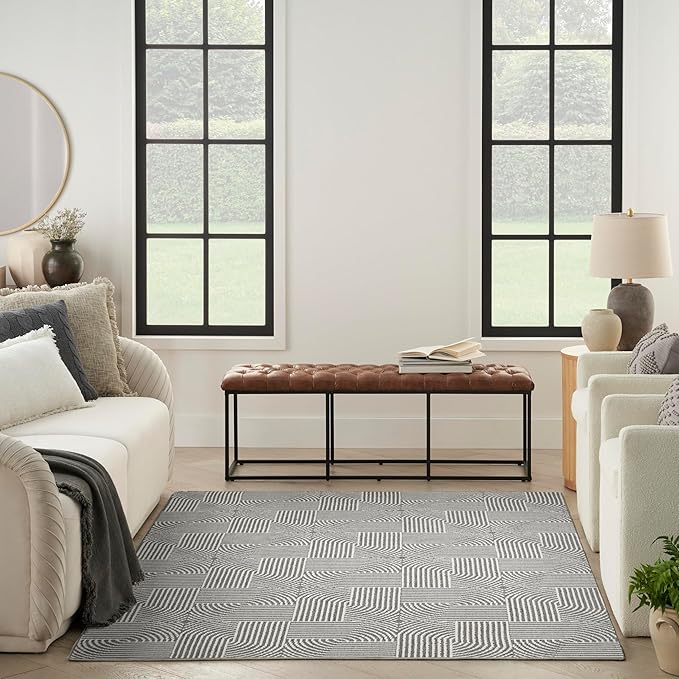 Nourison Home Textured Home Charcoal Ivory 7'10" x 9'10" Area Rug - Easy Cleaning, Non Shedding, Bed Room, Living Room, Dining Room, Kitchen (8' x 10')