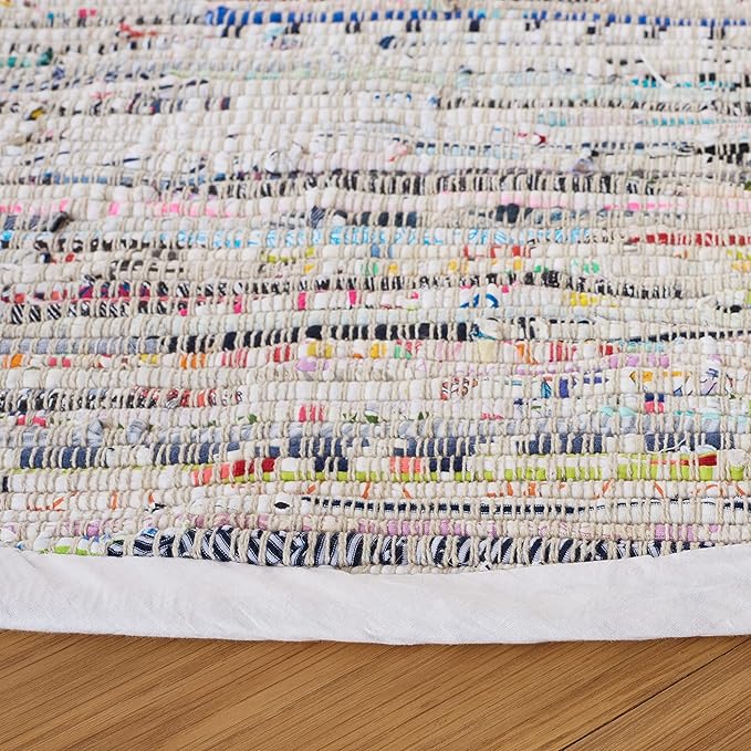 SAFAVIEH Rag Rug Collection 7' Round Ivory/Multi RAR121G Handmade Boho Stripe Cotton Area Rug