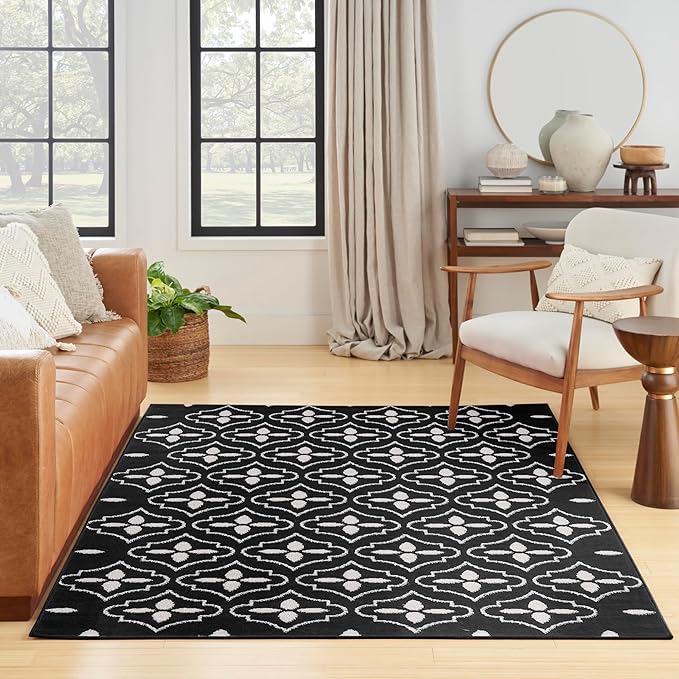 Nourison Home Nourison Essentials Black Ivory 4' x 6' Area Rug - Easy Clean, Non Shedding, Bed Room, Living Room, Dining Room, Kitchen (4' x 6')