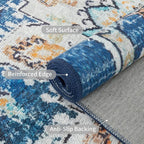 Easy-Going Area Rug 5x7 Washable Boho Rugs for Living Room Non-Slip Bedroom Rug Low Pile Lightweight Tangerine Vintage Throw Rug for Dining Room Kitchen Home Office Carpet, Floral Aqua Yellow