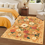 DUKINO 9x12 Area Rug, Floral Rugs for Living Room, Lightweight Non Slip Washable Rug, Indoor Low Pile & Non-Shedding Boho Design Rugs for Bedroom, Living Room, Dining Room, Orange