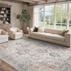 10x14 Area Rugs for Living Room, Non Slip Machine Washable Vintage Rugs, Low Pile Lightweight Print Large Rug for Bedroom, Dining Room, Home Office, Light Taupe Brown
