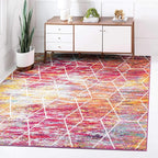 Unique Loom Trellis Frieze Collection Area Rug - Geometric (7' 10" Square, Multi/ Ivory)