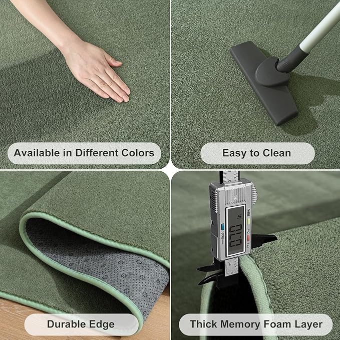 Amearea Large Modern Area Rugs for Bedroom Living Room, 6x9 Feet Sage Green Thickened Memory Foam Rug, Fluffy Indoor Washable Rugs Non Slip Minimalist Carpet for Boys Girls Dorm Nursery Room Decor