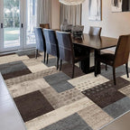 Modern Geometric Patchwork Indoor Area Rug for Living Room, Blue-Taupe 5'x 7' Large Rug Rockwood Collection Hardwood Floors Decor for Bedroom, Blue Throw Carpet for Office Entryway Dining Room