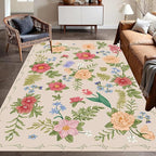 Rustic Flower Area Rug, 3x4ft, Classic Colorful Bohemian Floral Pattern with Beige Large Hall Botanical Rug, Non Slip No Crease Easy Care Girls Room Decor Carpet for Relax Room Bedroom