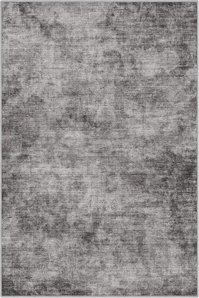 LUMI 8x10 Washable Area Rug for Living Room, Ultra Soft Modern Neutral Grey Rugs Non Slip with Rubber Backing, Low Profile, High Traffic, Stain Resistant Carpets, Ideal for Bedroom, Dining Room