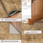 Farmhouse Gold Brown Indoor Rugs for Entryway - 3x5 Low Pile & Soft Area Rug for Bedroom Beside Bed, Laundry Room, Washable Kitchen Carpet Non Slip with Rubber Backing, Medallion Abstract Home Décor