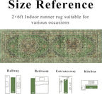 2x6 Vintage Runner Rug Low Pile Runners Non-Slip Machine Washable Rug Retro Distressed Print Lightweight Carpet for Hallway Kitchen Living Room Bedroom Laundry Room
