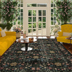 DUKINO 6x9 Rugs for Living Room, Vintage Washable Rug with Non Slip Backing, Floral Low Pile & Non-Shedding Large Area Carpets for Bedroom, Dining Room, Farmhouse, Home Office, Black