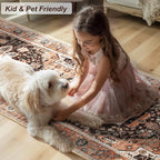 XWZO Runner Rug 2x10ft for Long Hallways, Washable Non-Slip Low Pile Area Rug with Rubber Backing, Spill Resistant Soft Vintage Floor Carpet for Kitchen Entryway Stair Landing Living Room, Brick Red