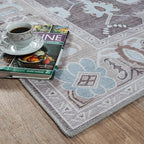 Brown Oushak Rug, Modern, Vintage, Turkish, Eclectic, Floral, Pastel, Washable, Large Area Rugs for Living Room, Dining, Bedroom, Girls, Boys, 7'5"x9'8"