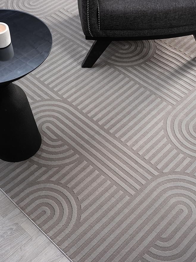 Annabel Modern Geometric Area Rug for Living Room, 4x6 Contemporary Arched and Linear Gray Rug, High-Low Pile Stain Resistant Carpet for Bedroom, Dining Room or Kitchen (4' x 6', Gray)