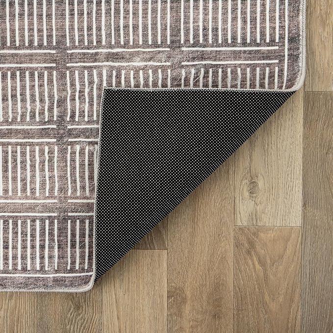 Rugshop Bohemian Stripe Lines Washable Non Slip Area Rug 8' x 10' Brown