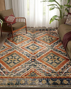 Area Rug 5x7 Rug Machine Washable Non-Slip Low Pile Print Pattern Fall Rug for Living Room Bedroom Entryway Tribal Series -Orange/Brown