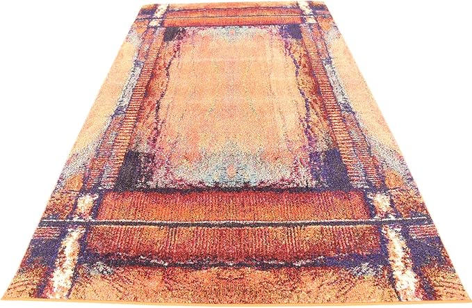 Unique Loom Estrella Collection Rustic, Distressed, Modern, Abstract Area Rug (5' 0 x 8' 0 Rectangular, Orange/Black)